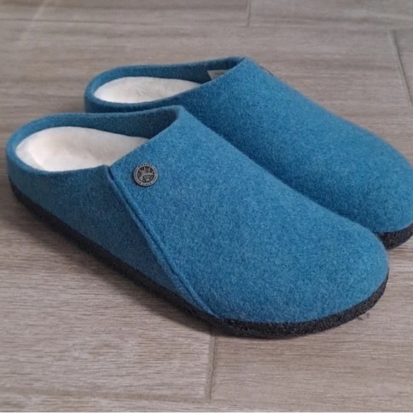 Birkenstock slip on clogs blue clogs faux shearling footbed Birks blue clogs 9 - Picture 4 of 14
